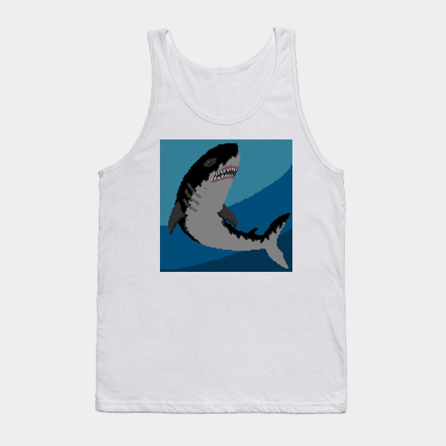 Pixel Megalodon - White Tank Top by Design Fern